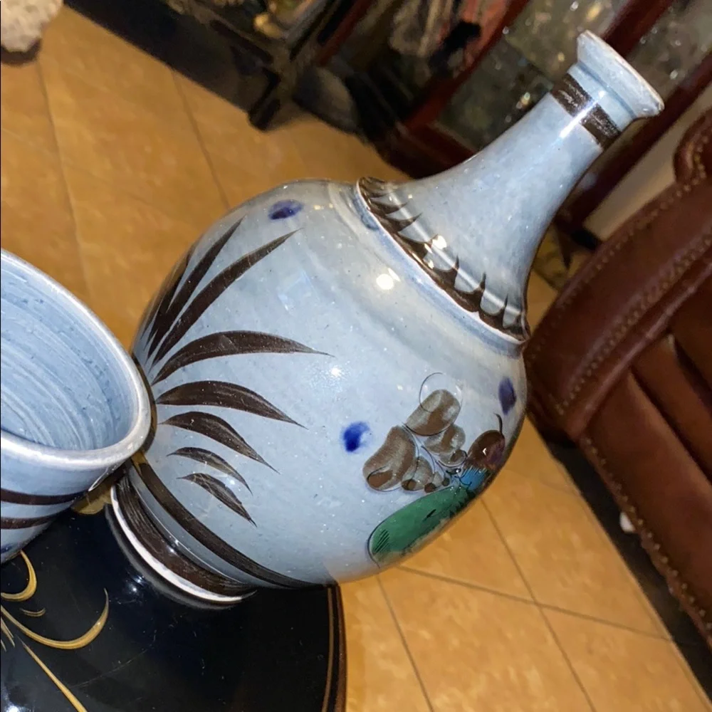 BOX41 Handcrafted Ceramic Vase with Blue and Brown Accents